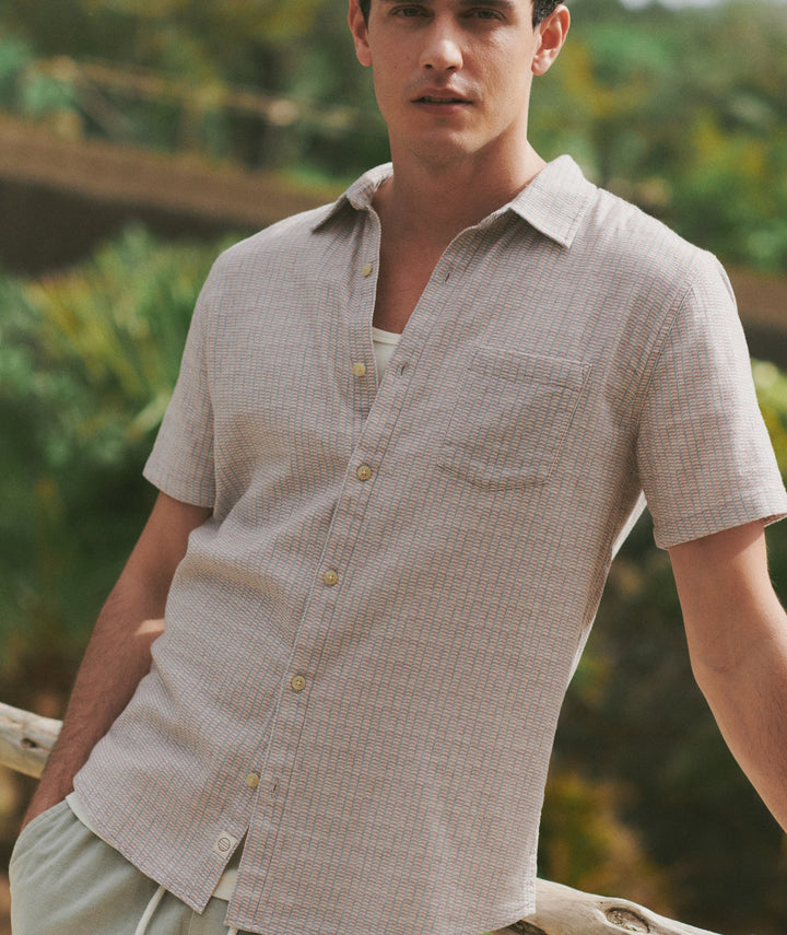 Classic Stretch Selvage Shirt | Purple Matchstick Print
