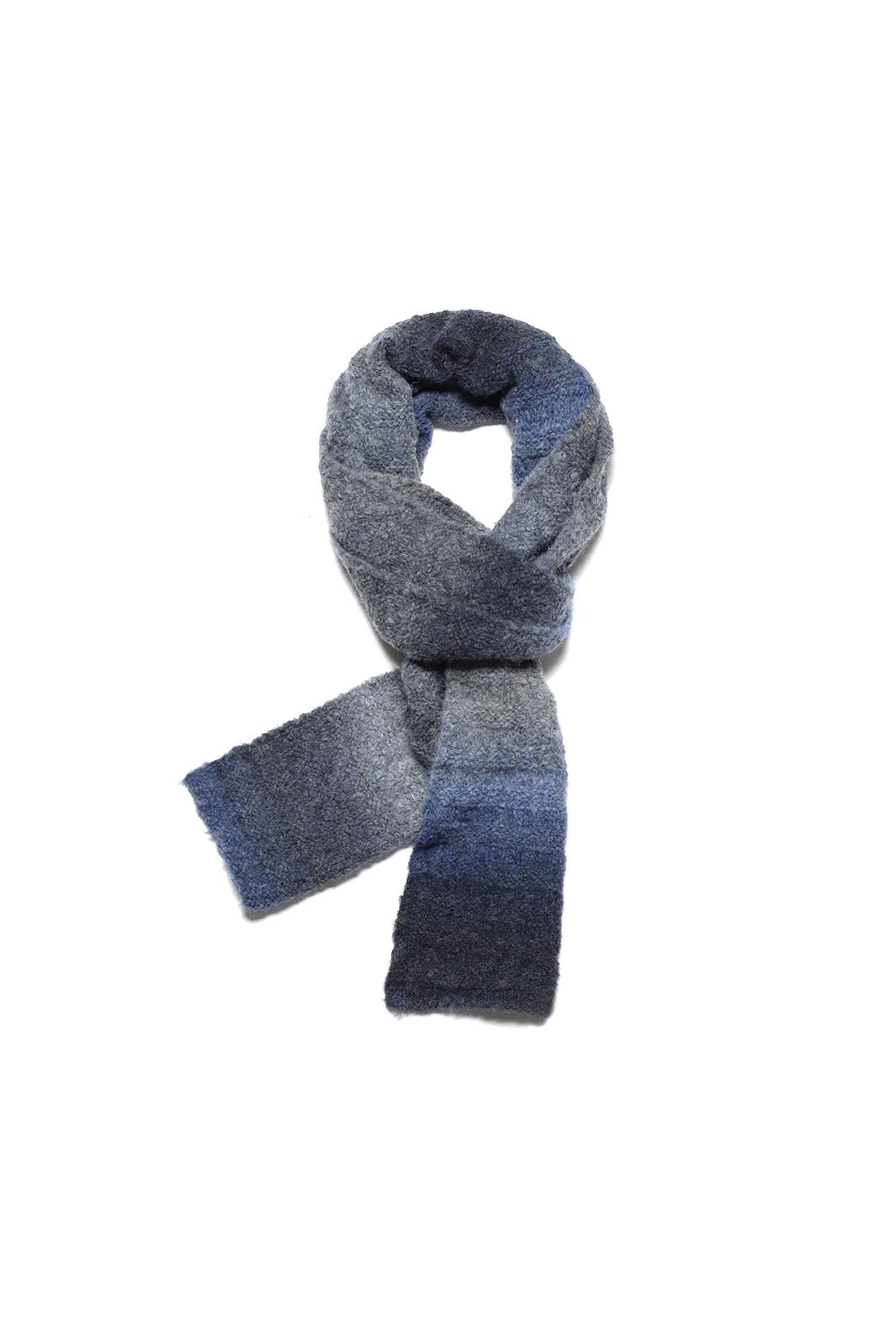 Black, navy, and grey knit scarf