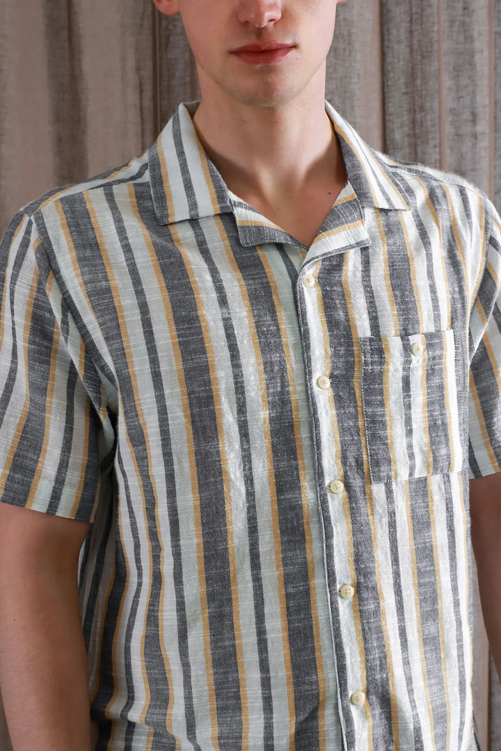 Selleck Shirt - Navy Slub Stripe