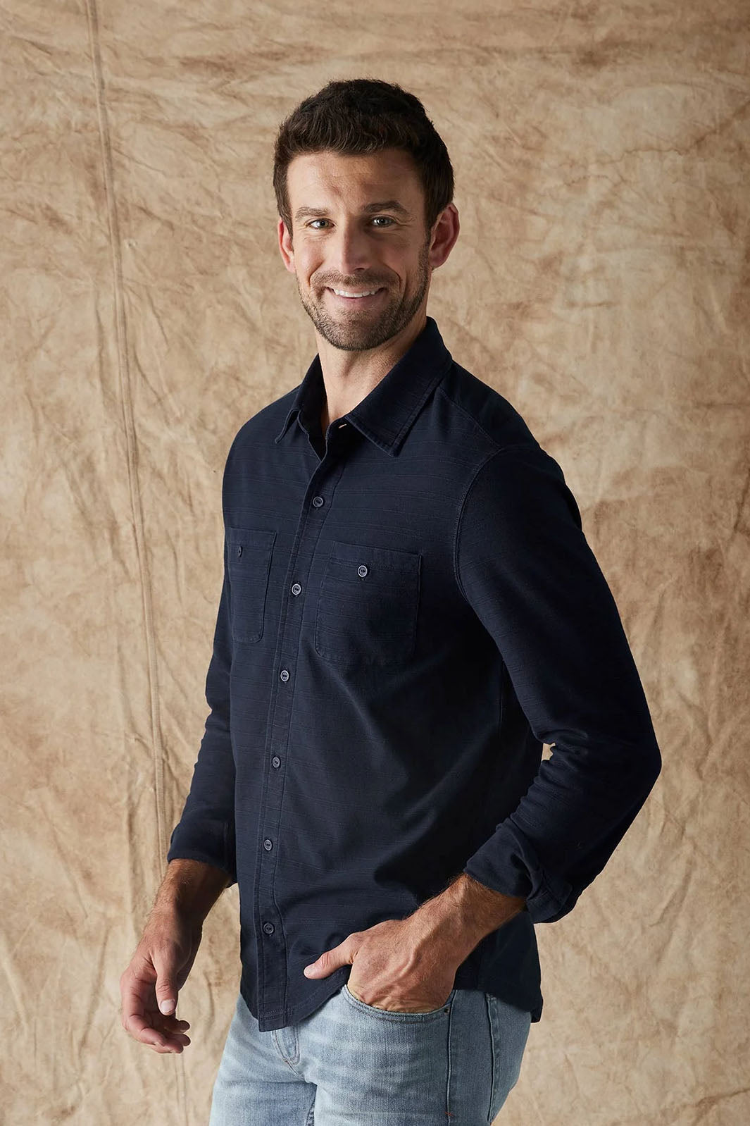 Sequoia Jacquard Button-Up Shirt - Navy