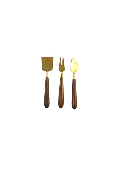 Serving Tools, Set of 3 - Wood/Gold