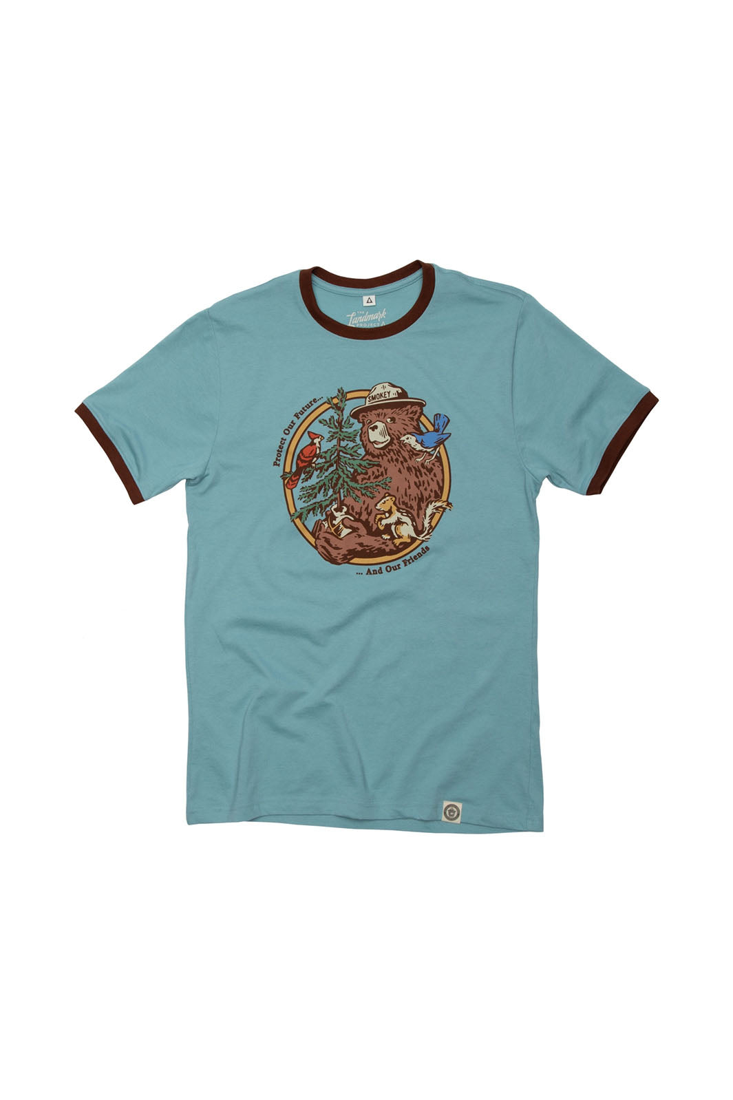 Smokey's Friends Ringer T-Shirt - Glacier Blue/ Redwood