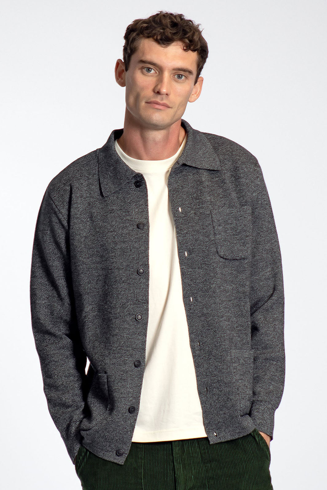 Station Cardigan - Melange Grey/ Black