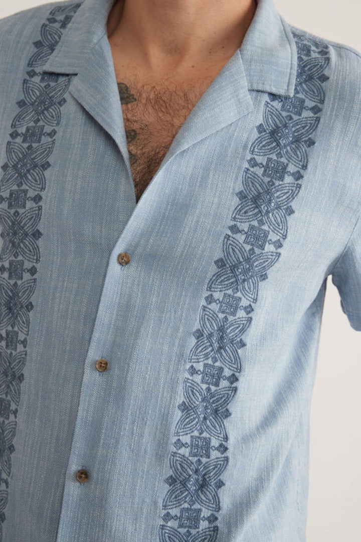 Stretch Selvage Embroidered Resort Shirt - Mid Blue