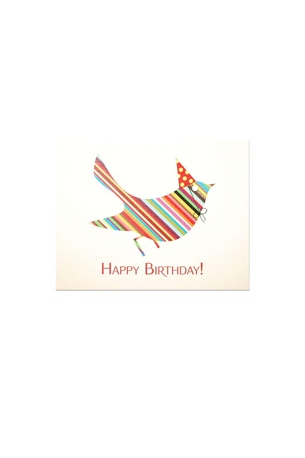 Striped Bird In Party Hat Birthday Day Card
