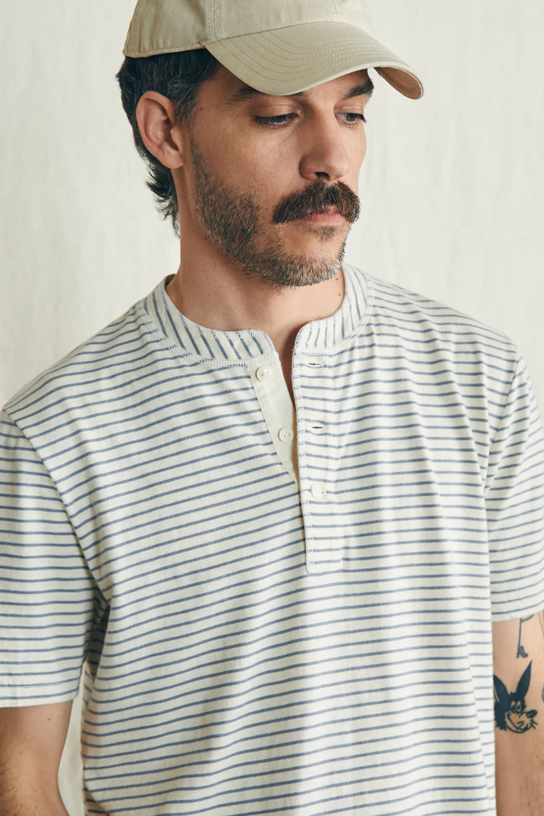 Sunwashed Henley - Shell Flint Stripe