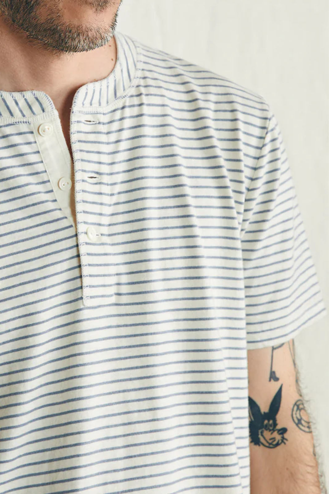 Sunwashed Henley - Shell Flint Stripe