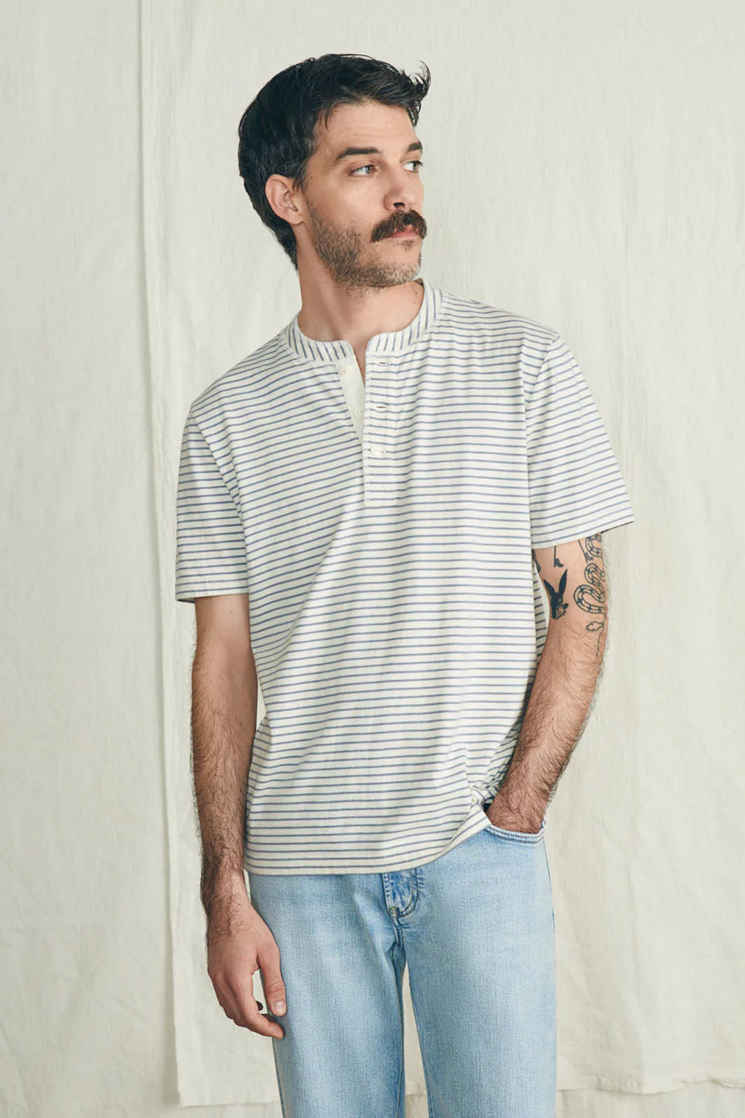 Sunwashed Henley - Shell Flint Stripe