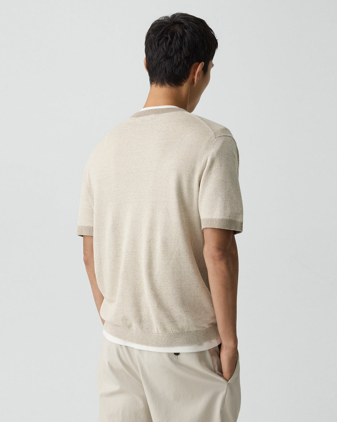 Crewneck Tee in Silk Linen | Silver Cloud