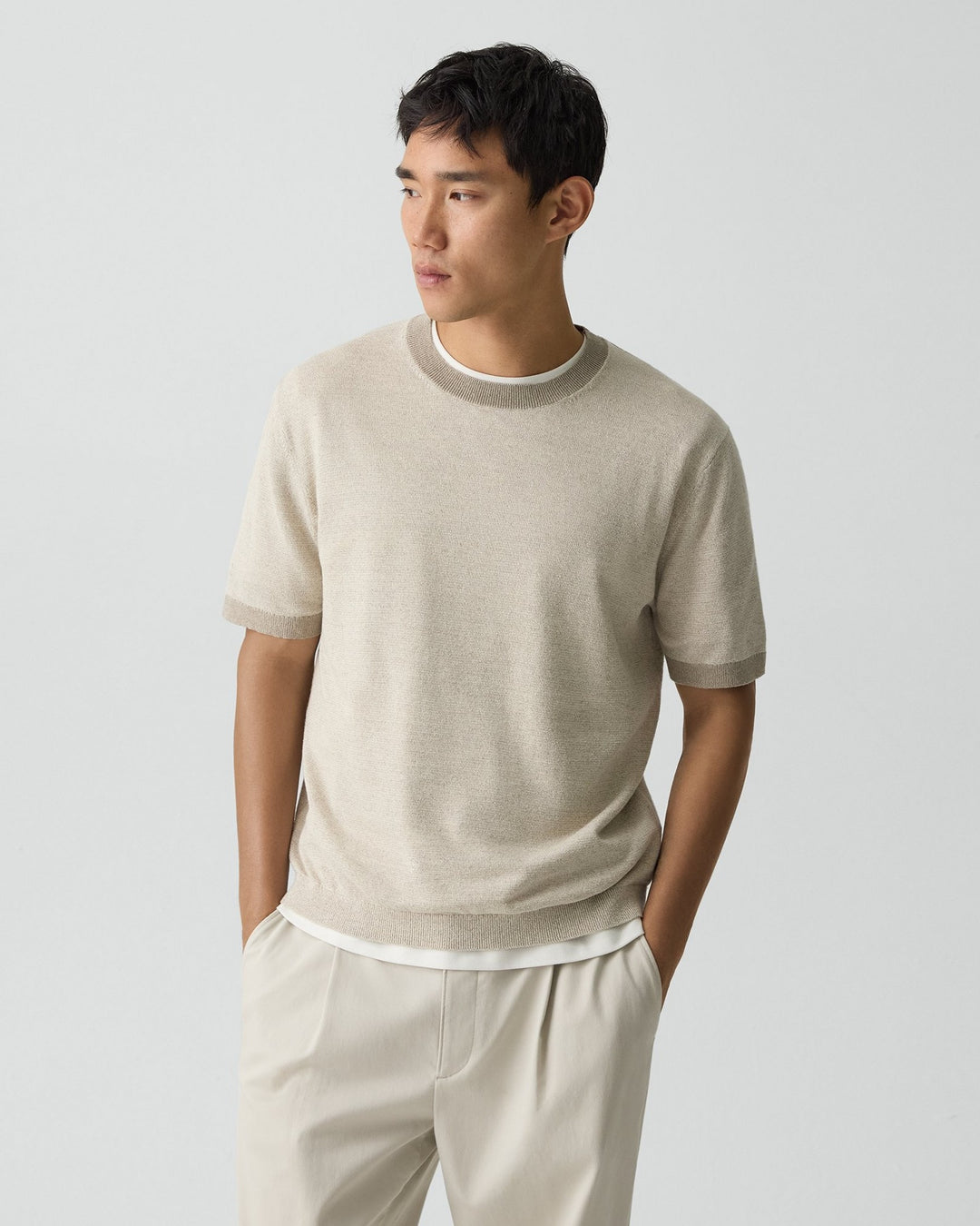 Crewneck Tee in Silk Linen | Silver Cloud