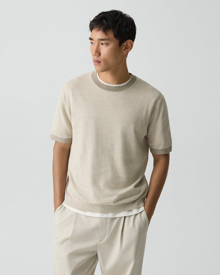 Crewneck Tee in Silk Linen | Silver Cloud