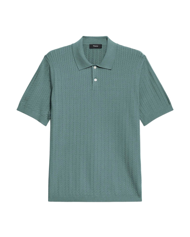 Soris Cable-Knit Polo Shirt in Light Bilen | Light Pine Grove