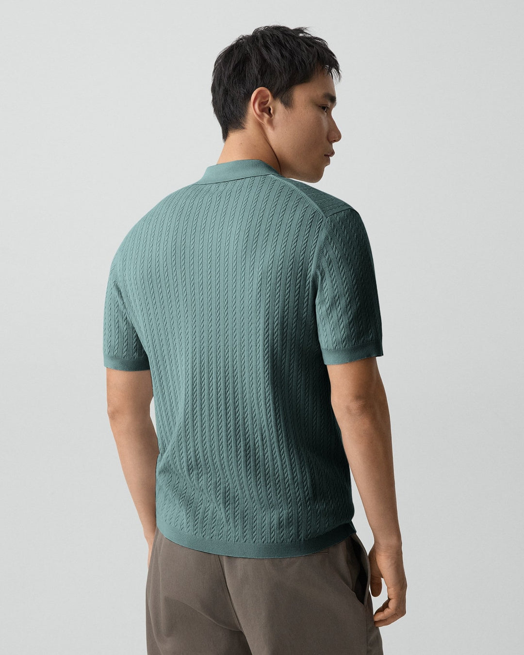 Soris Cable-Knit Polo Shirt in Light Bilen | Light Pine Grove