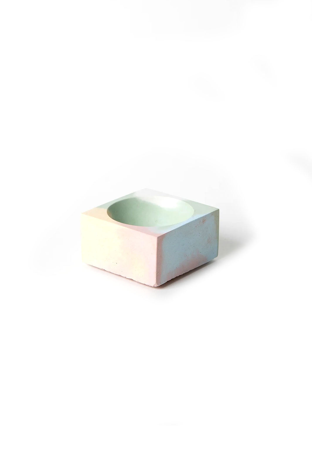 Marbled concrete jawbreaker square incense holder with a rounded inset center for the incense stick or cone