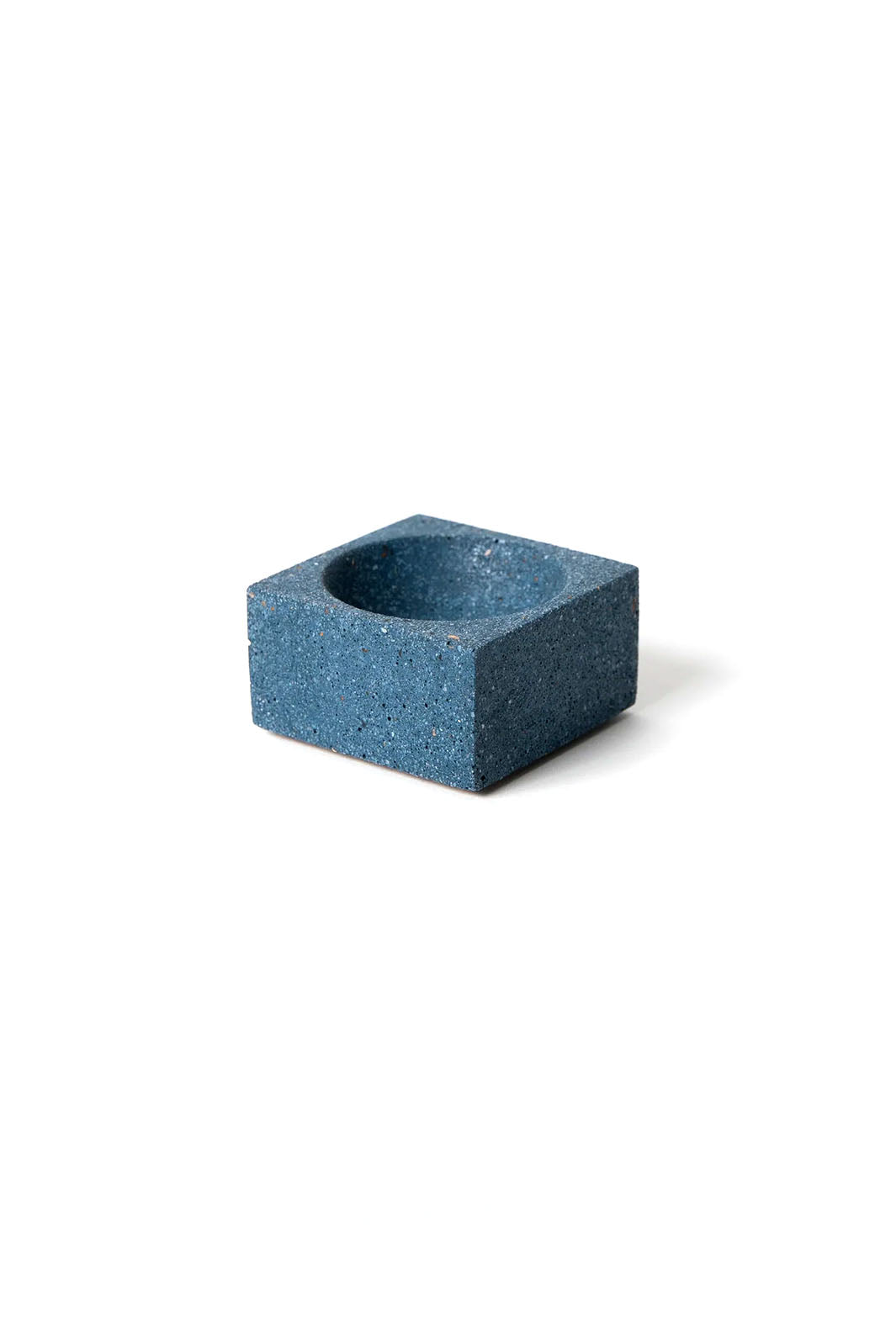 Cobalt blue concrete terrazzo square incense holder with a rounded inset center for the incense stick or cone
