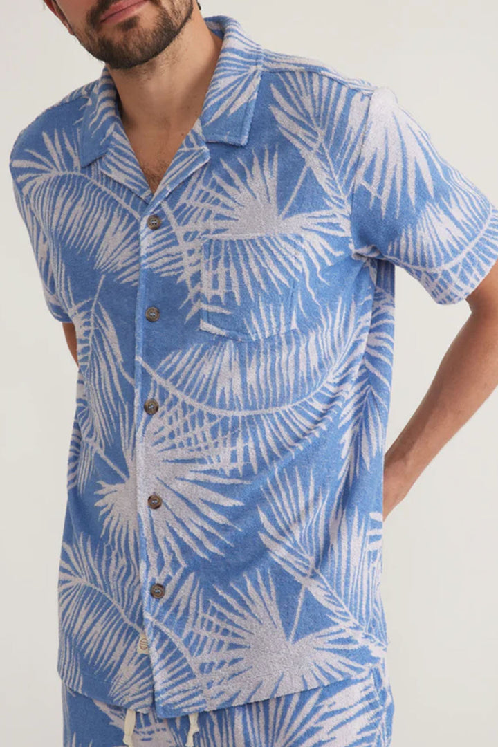 Terry Out Jacquard Resort Shirt - Blue Frond