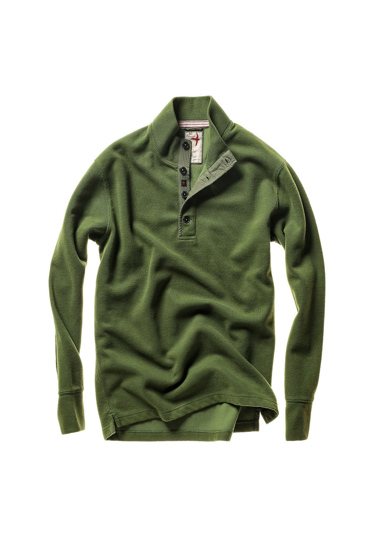 Thermal Button Mock Pullover - Bright Olive