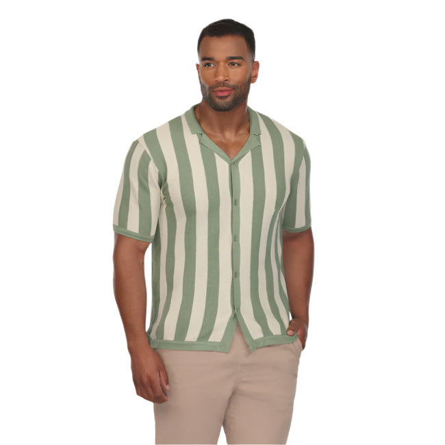 Retro Striped Knit Camp Shirt