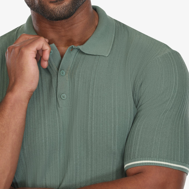 Textured Knit Polo | Sage Green