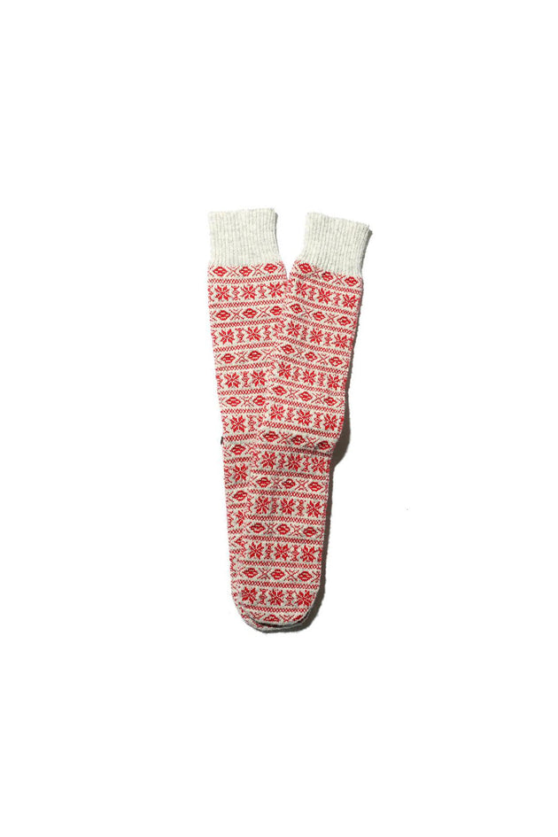 WG Pattern Crew Socks - Light Grey Melange/Red
