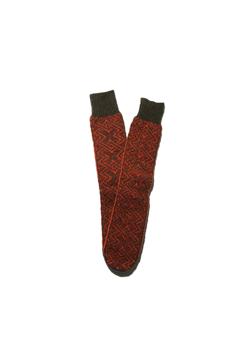 WG Pattern Crew Socks - Olive/Red