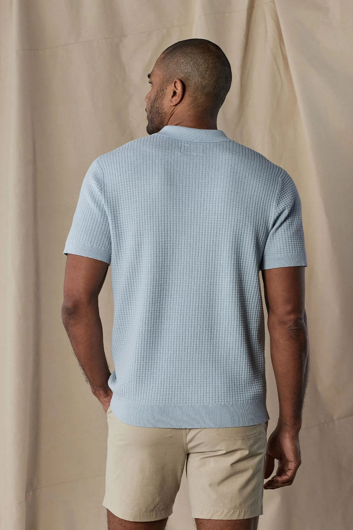 Waffle Stitch Button-Up Shirt- Clear Sky