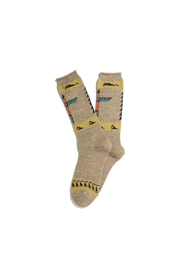 Wool Totempole Crew Socks - Beige