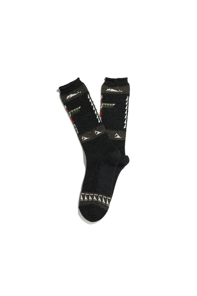 Wool Totempole Crew Socks - Charcoal