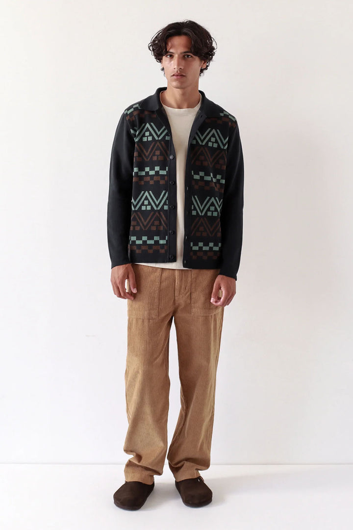 Zig Peysa Stripe Cardigan - Black/Green/Slate Brown