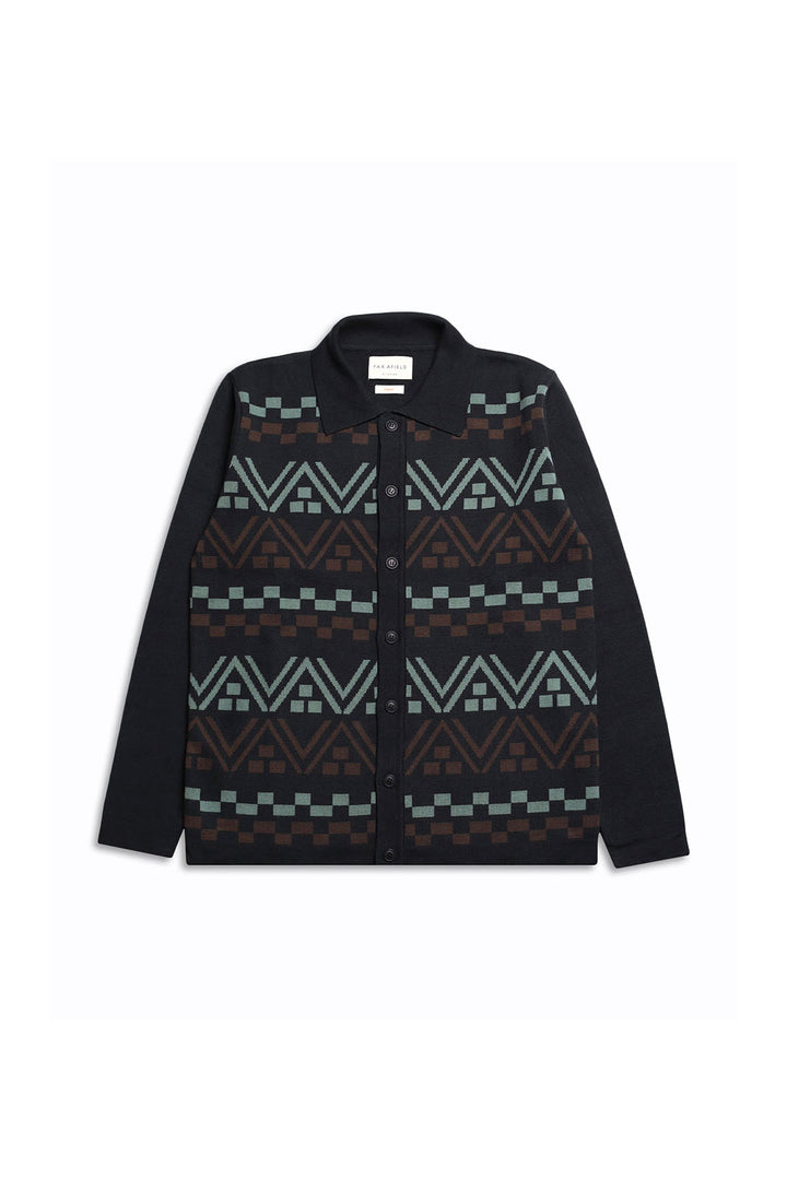 Zig Peysa Stripe Cardigan - Black/Green/Slate Brown