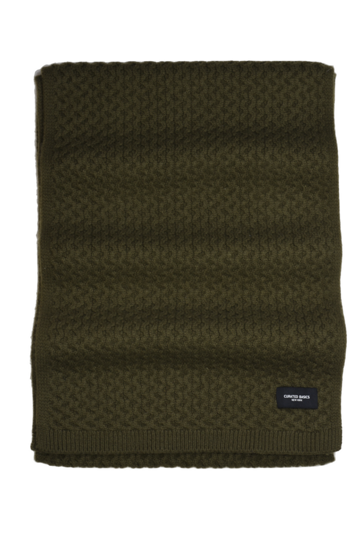 Heavyweight Honeycomb Knit Wool Scarf | Olive