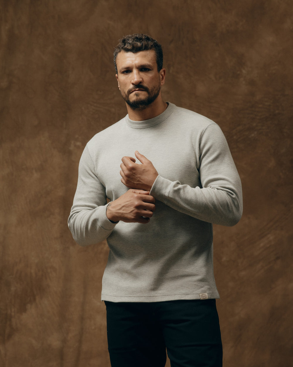 Waffle Knit Thermal Crewneck | Light Heather Gray