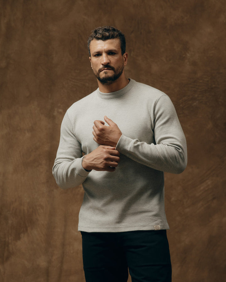 Waffle Knit Thermal Crewneck | Light Heather Gray