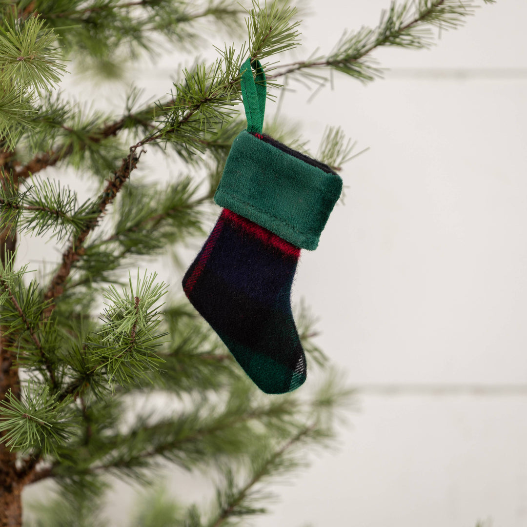 Tartan Stocking Ornament, 4" | Green