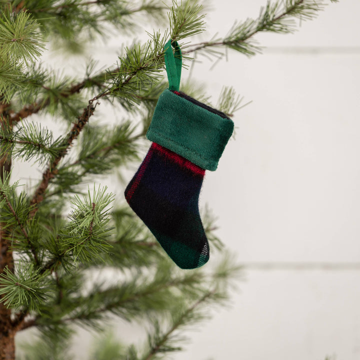 Tartan Stocking Ornament, 4" | Green
