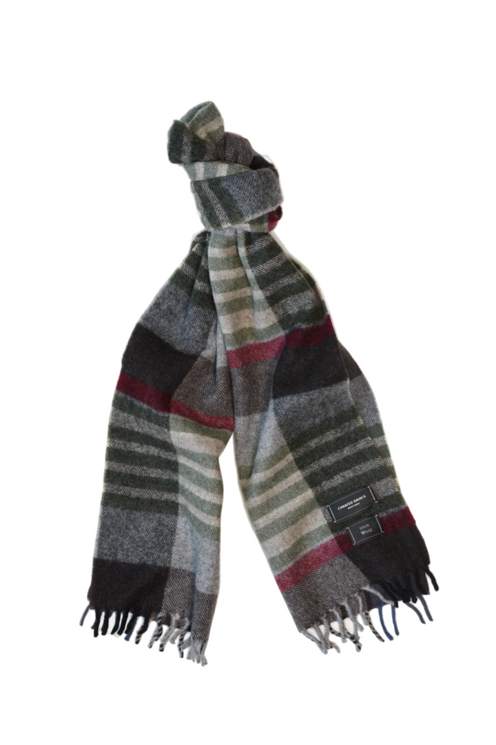 Wool Scarf | Grey, Brown, Green, Red Plaid