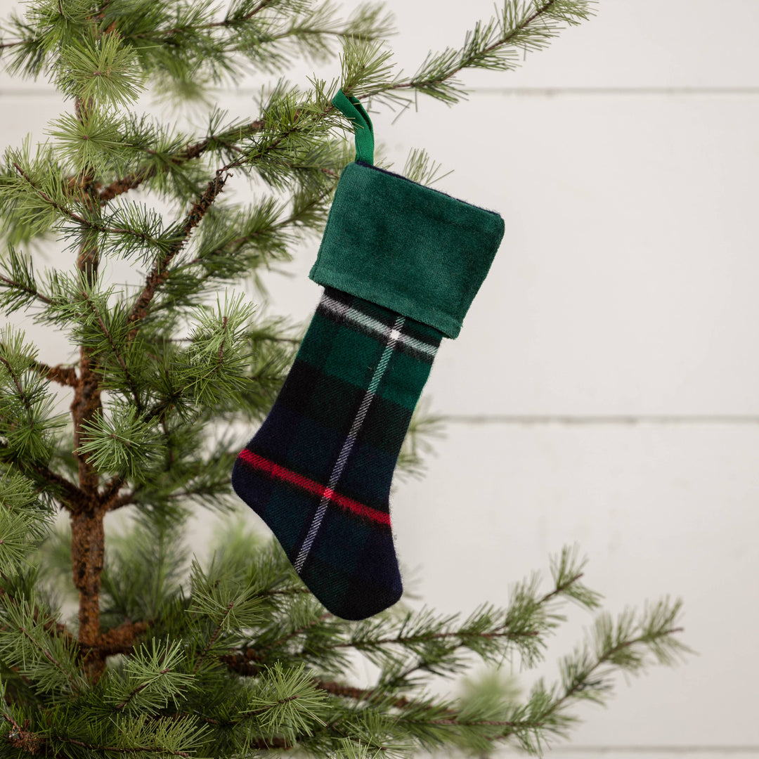Tartan Stocking Ornament, 8" | Green