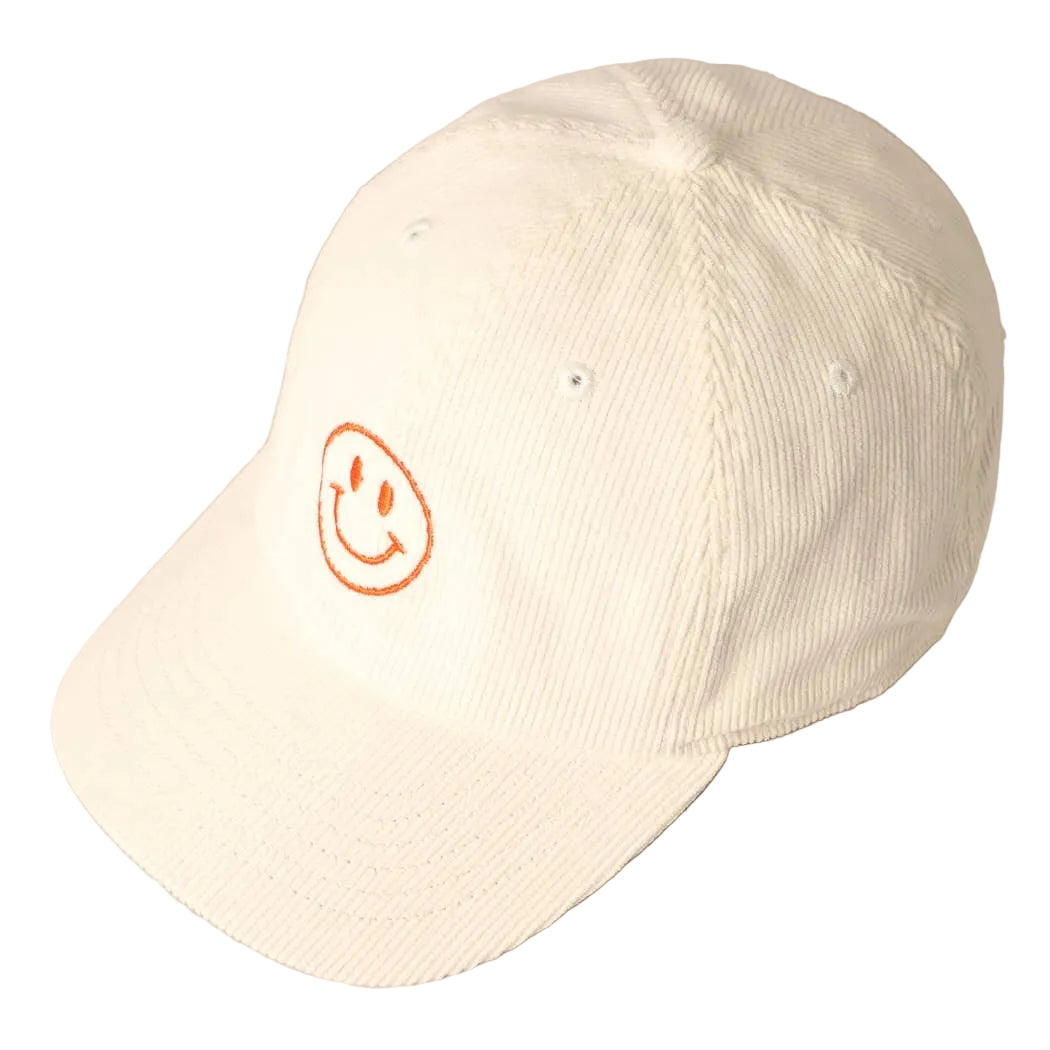 Happy Face Embroidered Corduroy Cap