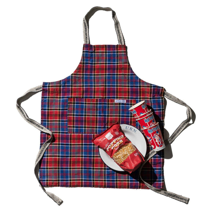Recycle Cotton Check Apron - Red x Blue
