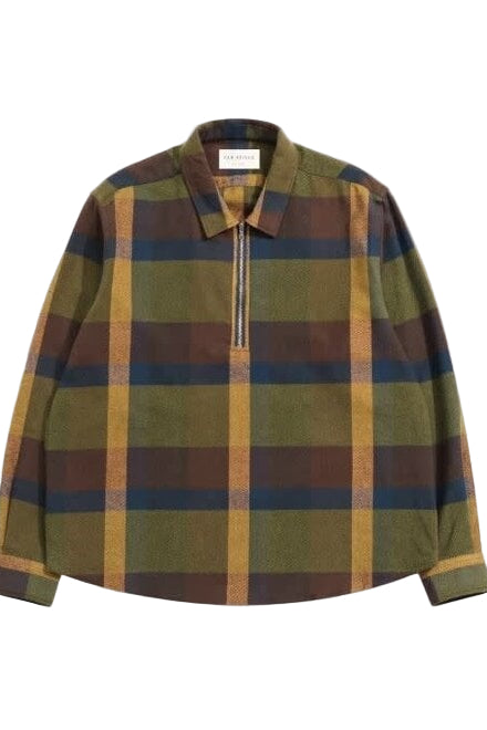 Half-Zip Day Flannel Shirt | Green Multi Checked