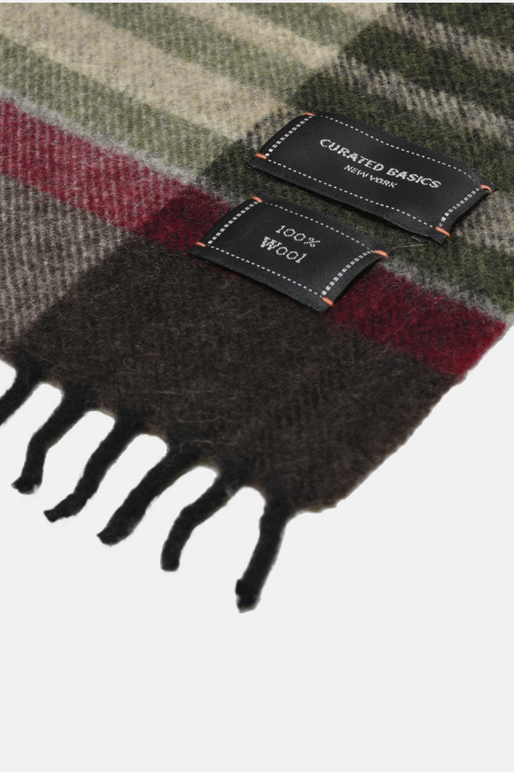 Wool Scarf | Grey, Brown, Green, Red Plaid