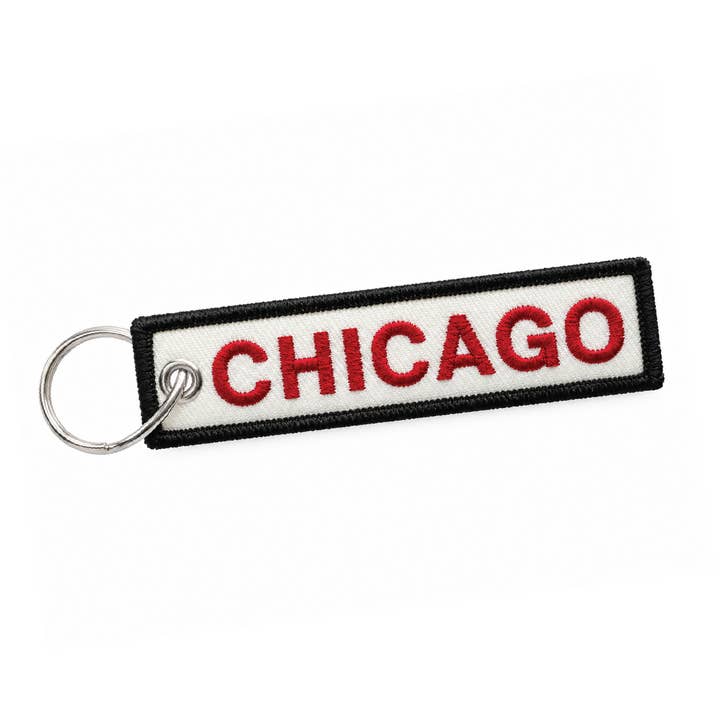 Chicago Embroidered Keychain | Black & Red