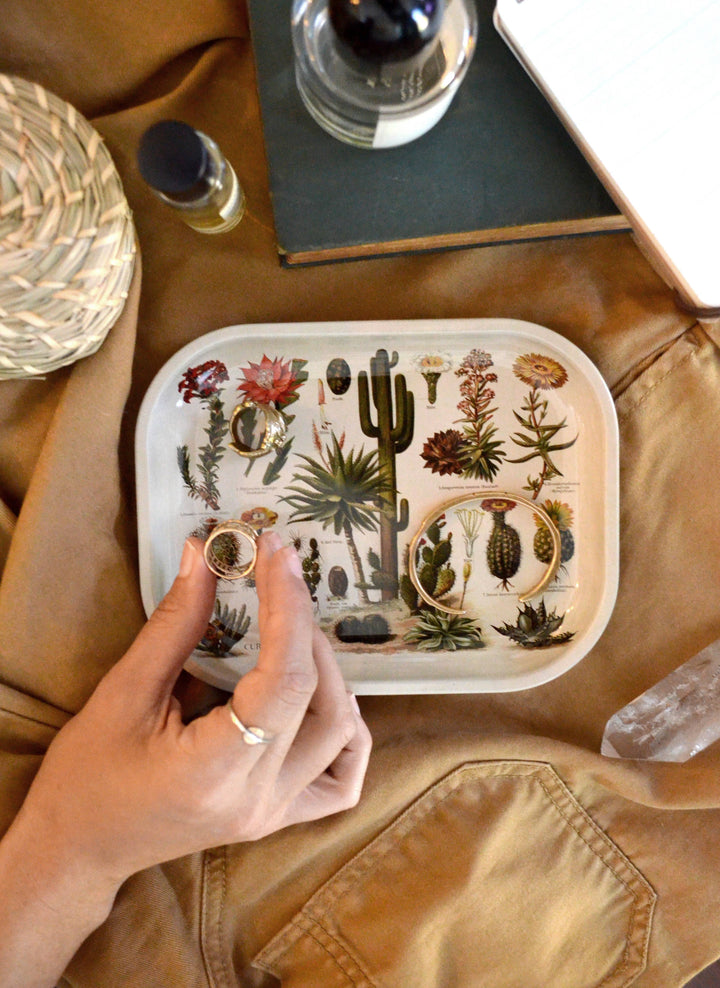 Small Metal Cactus Catchall Tray / Vintage Cacti Dish