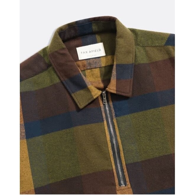 Half-Zip Day Flannel Shirt | Green Multi Checked