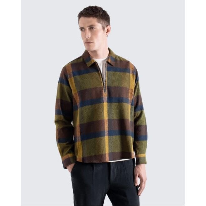 Half-Zip Day Flannel Shirt | Green Multi Checked