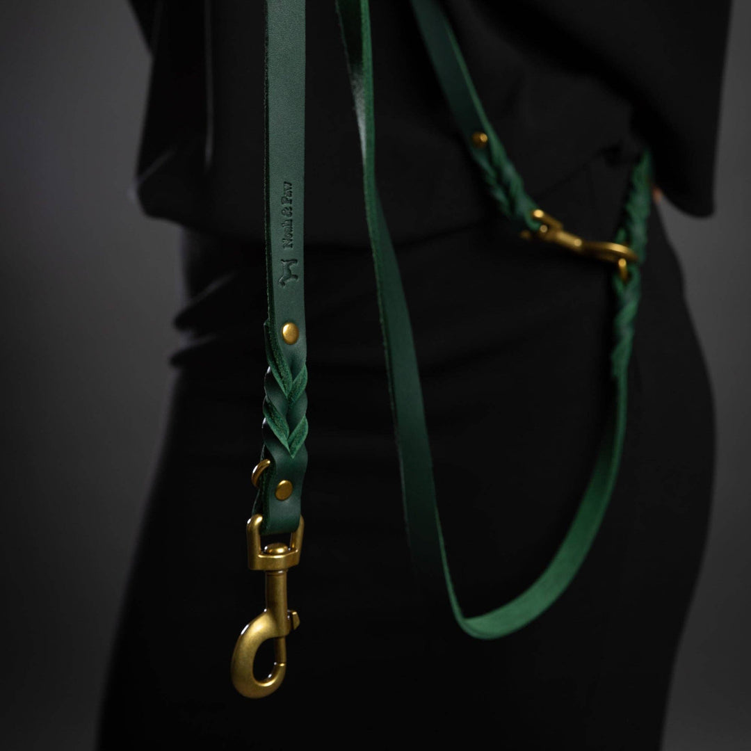 Premium Oil-Waxed Braided Leather Leash | Dark Green