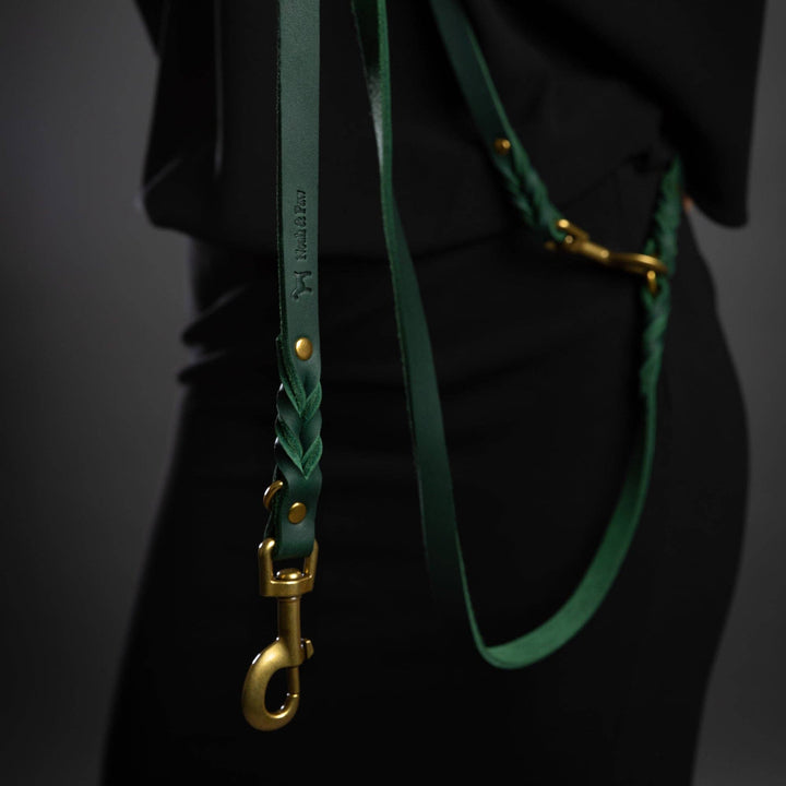 Premium Oil-Waxed Braided Leather Leash | Dark Green