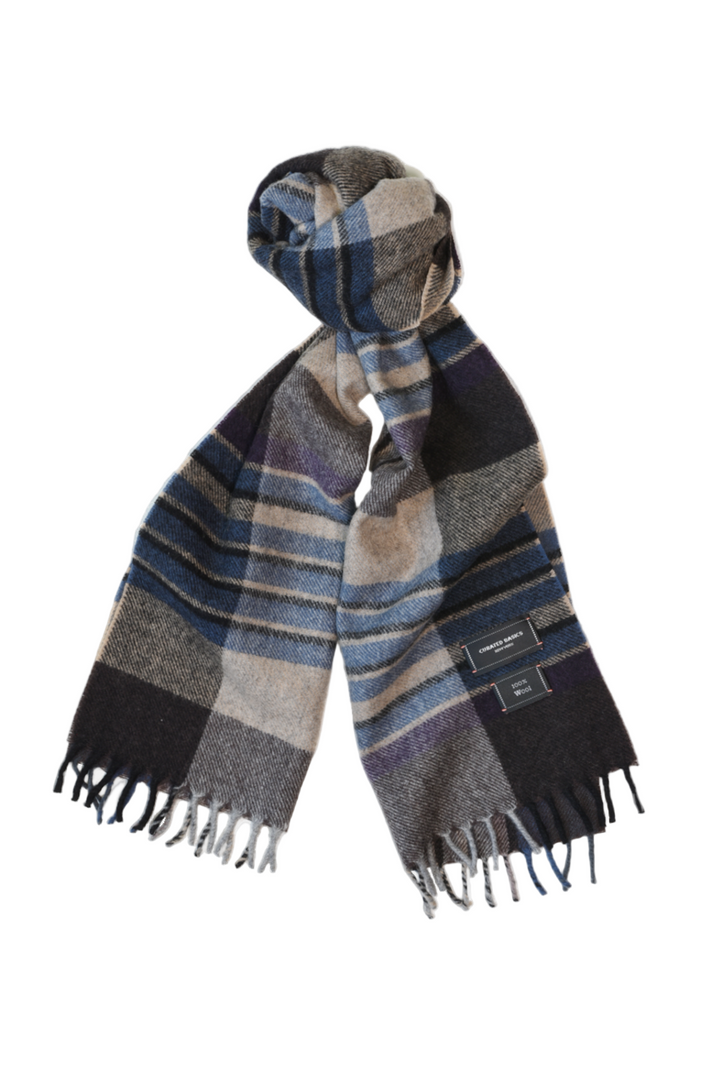 Wool Scarf | Grey, Purple, Blue, Beige Plaid