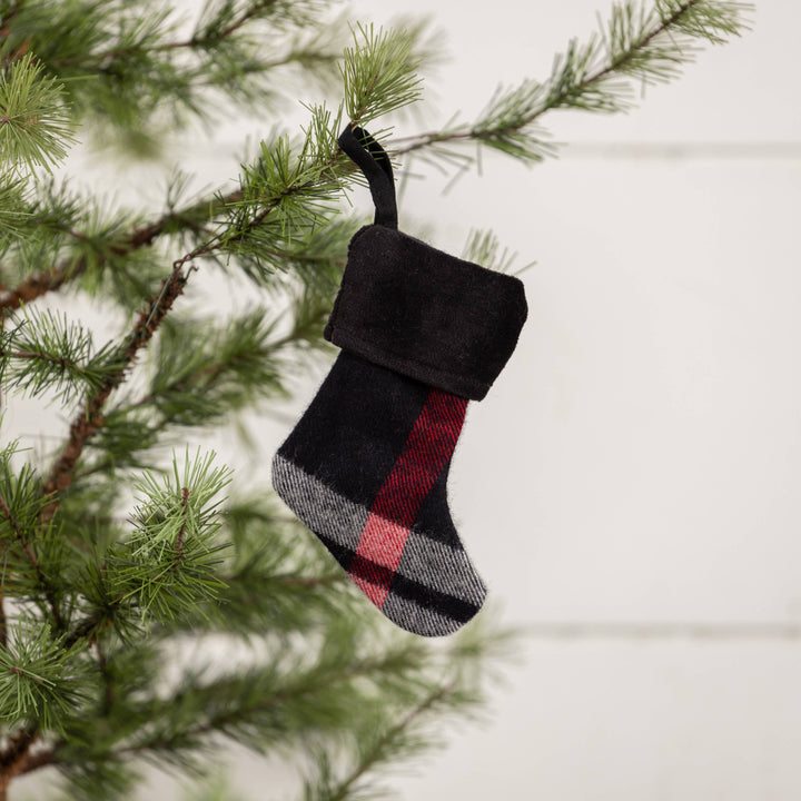 Tartan Stocking Ornament, 4" | Black