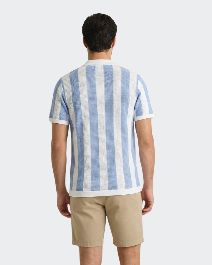 Dual Stripe Flatknit Polo | Sky Blue